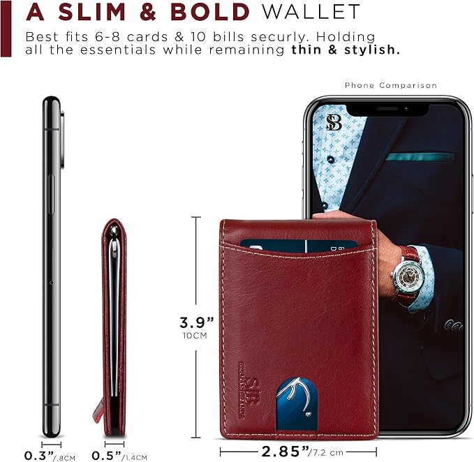 SERMAN BRANDS RFID Blocking Slim Bifold Genuine Leather Minimalist Front Pocket - Image 6