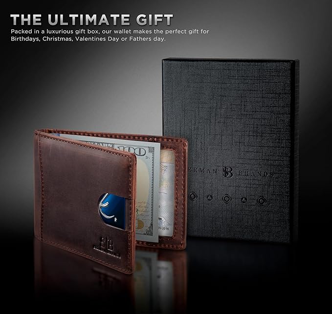 SERMAN BRANDS RFID Blocking Slim Bifold Genuine Leather Minimalist Front Pocket - Image 7