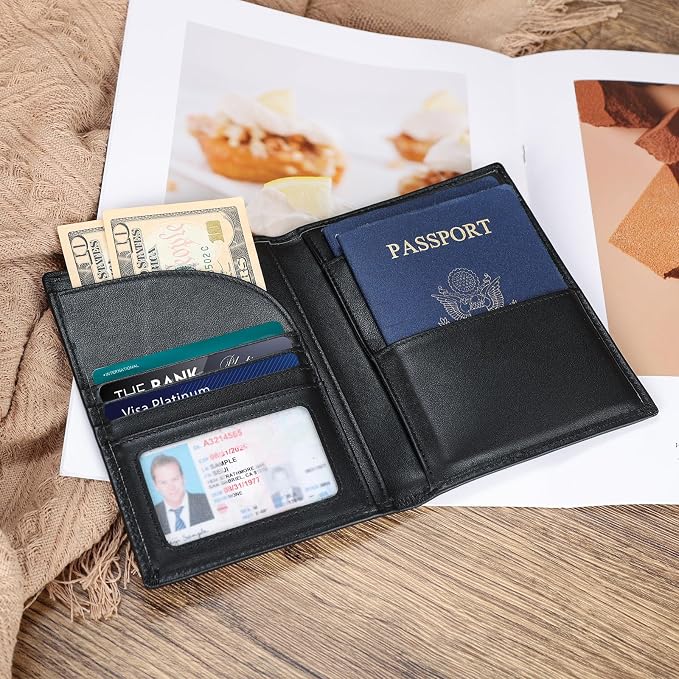 Polare Napa Leather Passport Holder RFID Blocking Travel Bifold Wallet Passport - Image 3