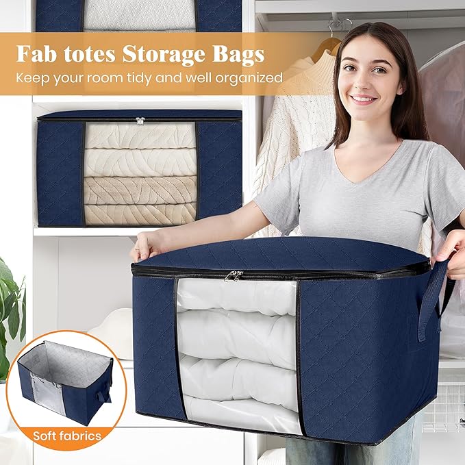 Fab totes 6 Pack Clothes Storage, Foldable Thick Fabric Blanket Storage Bags - Image 5