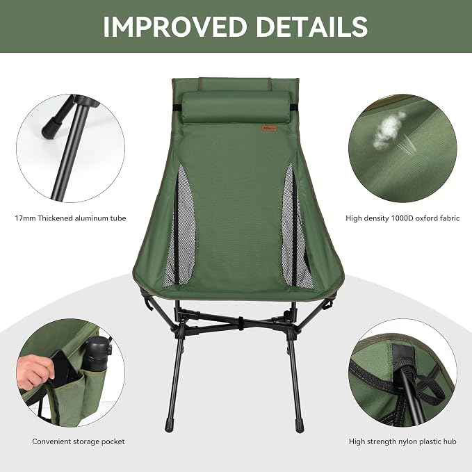 Portable High Back Camping Chair, Support Heavy Duty 440 lbs, Lightweight - Image 6