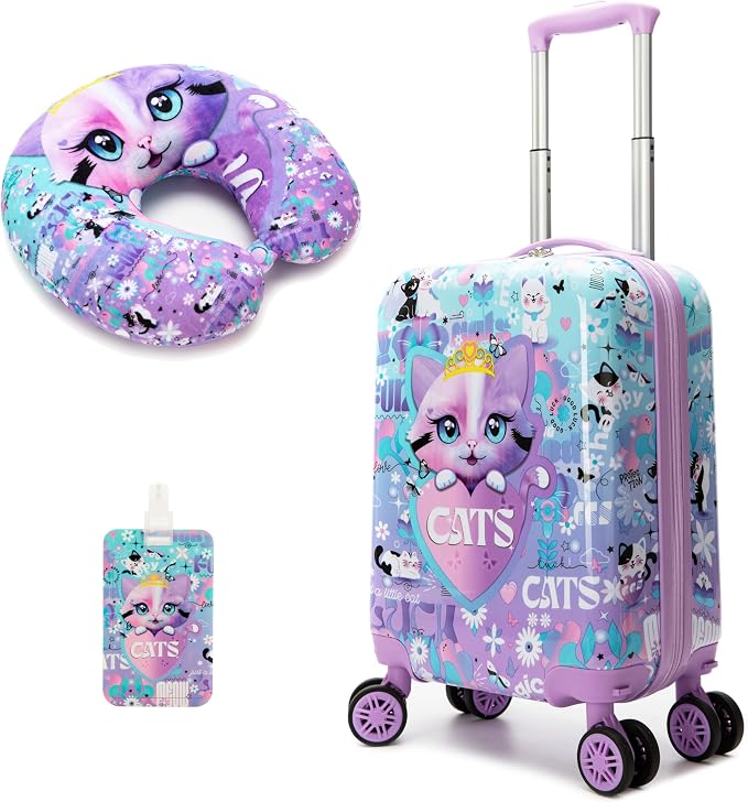 Cute Cat Kid's Luggage Set 2 Piece Suitcase Set 16" Hardside Luggage by Homskiii