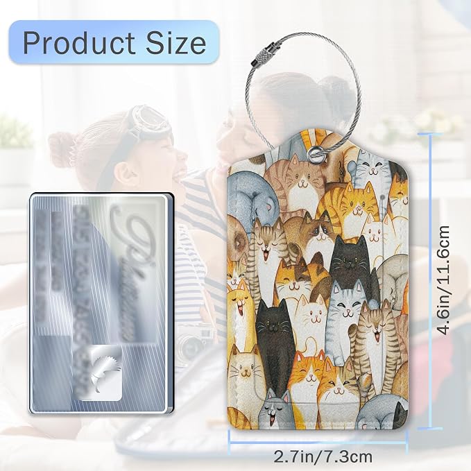 Cartoon Cats Luggage Tags, 2 Pack Luggage Tag, Leather Privacy Cover ID Label - Image 2