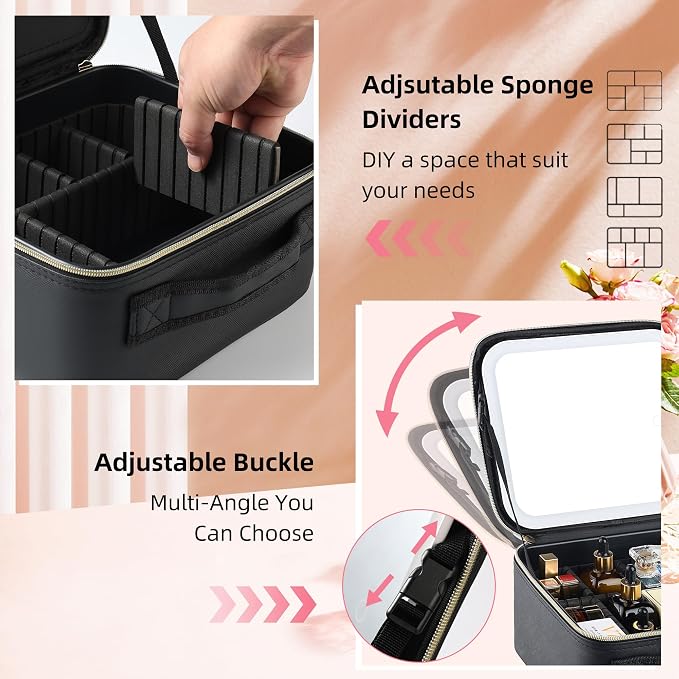 Travel Makeup Bag with LED Mirror – Waterproof Cosmetic Train Case with - Image 5