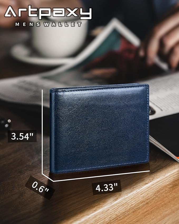 Mens Wallet Bifold Genuine Leather RFID Blocking Wallet - Image 7