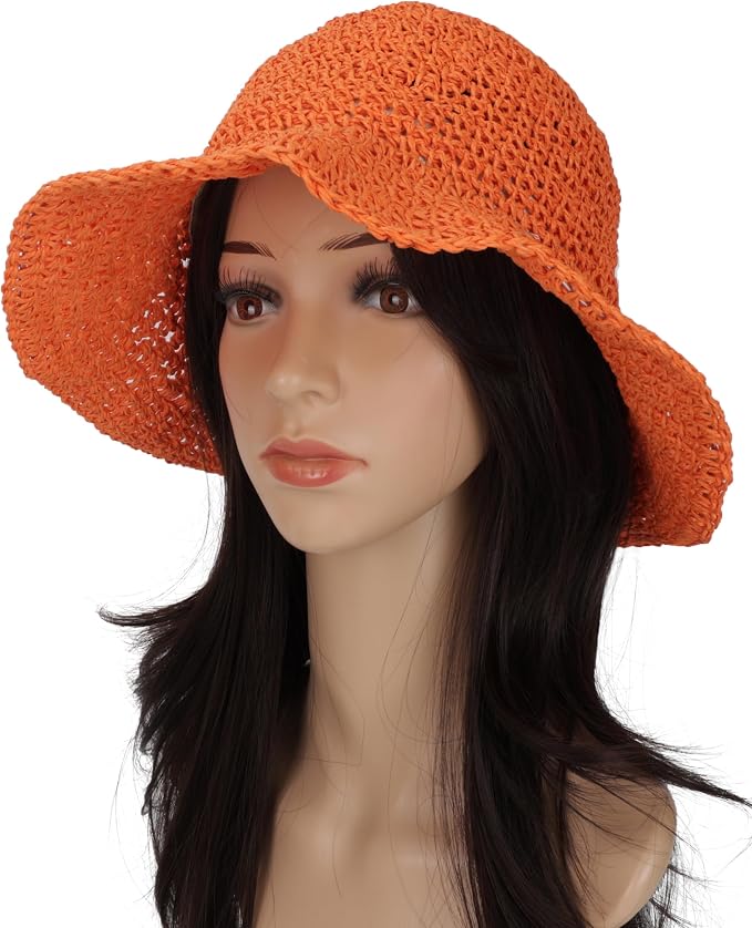 Womens Wide Brim Straw Sun Hat Foldable Floppy Crochet Beach Hat - Image 2