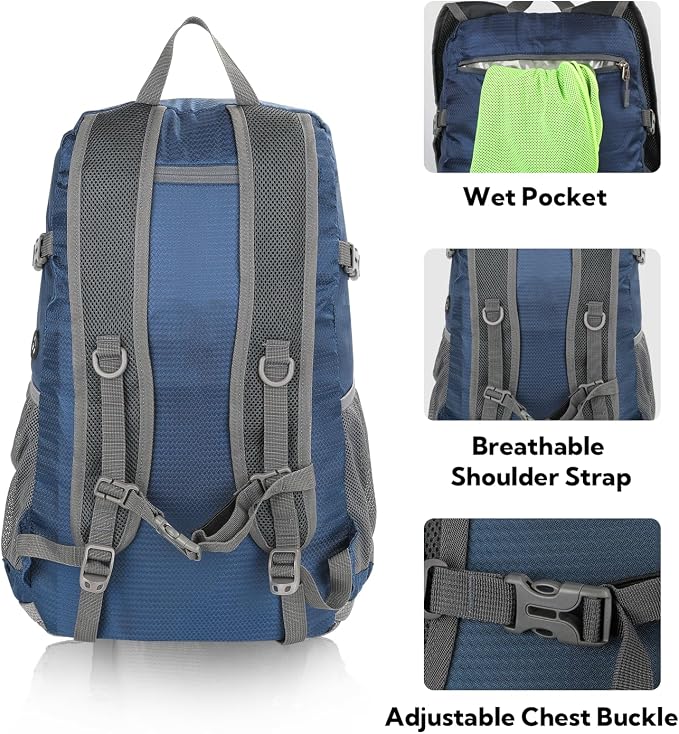 WATERFLY Lightweight Packable Hiking Backpack: 30L Foldable Travel Daypack - Image 5