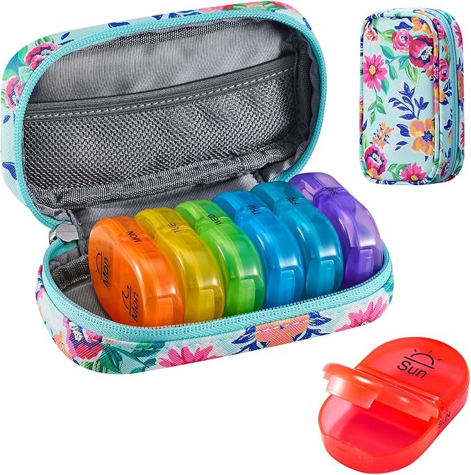Serfeymi Weekly Travel Pill Organizer 2 Times A Day AM PM Upgraded Rainbow Pill by Serfeymi