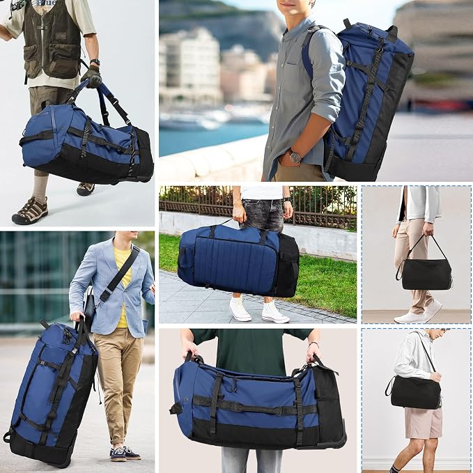 Rolling Duffle Bag with Wheels, 86L 30”Folding Duffle Backpack with 2 Wheels - Image 7