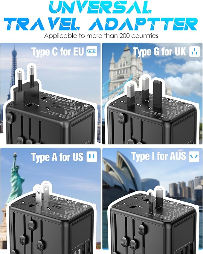 Universal Travel Adapter, 6.0A 30W International Power Adapter, 5 USB C/A Ports - Image 3