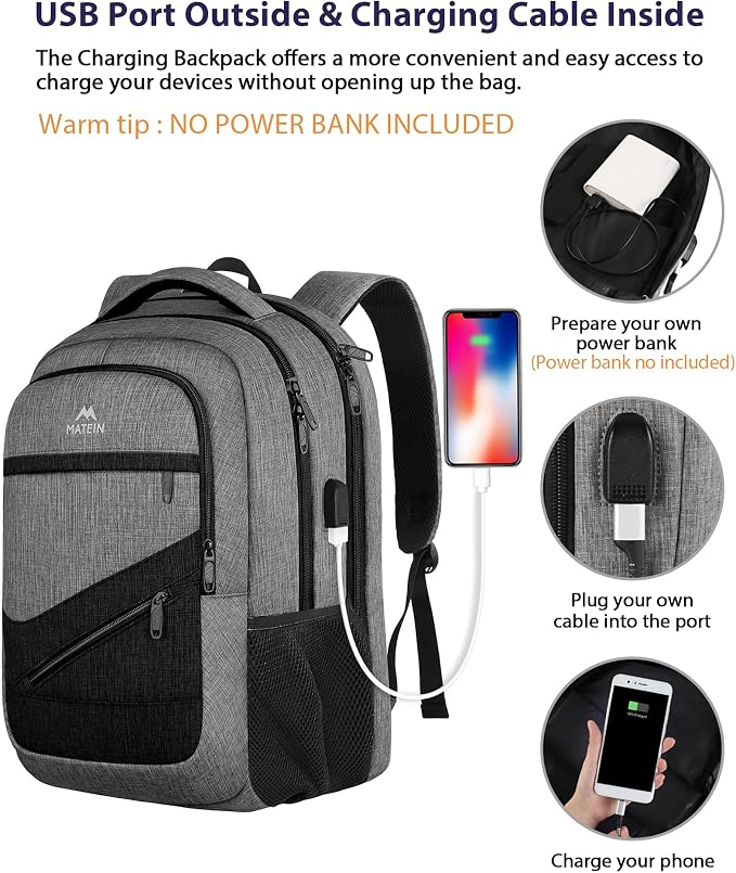 MATEIN 17 Inch Work Backpack for Men Women, Water Resistant Practical Travel - Image 4