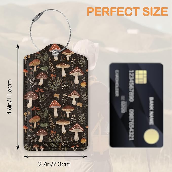 Psychedelic Mushrooms, Butterflies, Insectsts 3 Pack PU Leahter Luggage Tag - Image 2