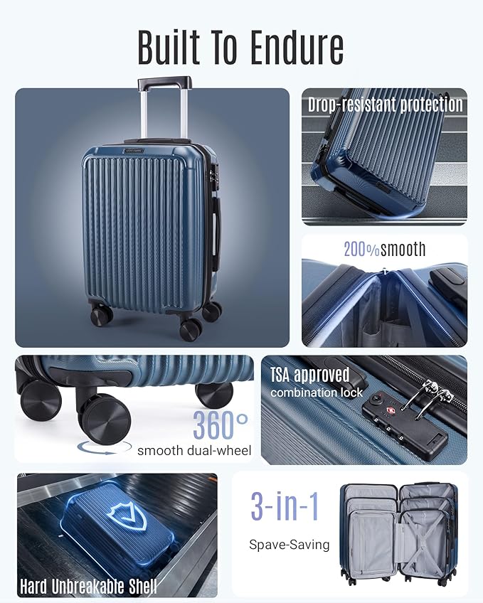LIGHT FLIGHT Luggage Sets, Durable Hard Shell 3 Piece Set Suitcase - Image 3
