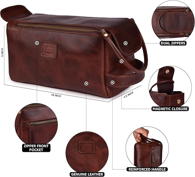 LEATHER VILLAGE Premium Leather Travel Toiletry Bag - Image 5