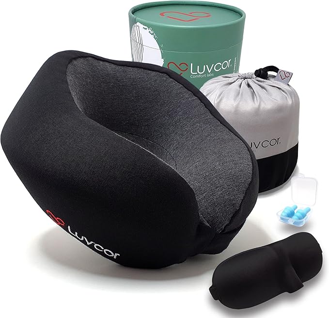 Premium Quality Memory Foam Travel Neck Pillow Bundle by Luvcor