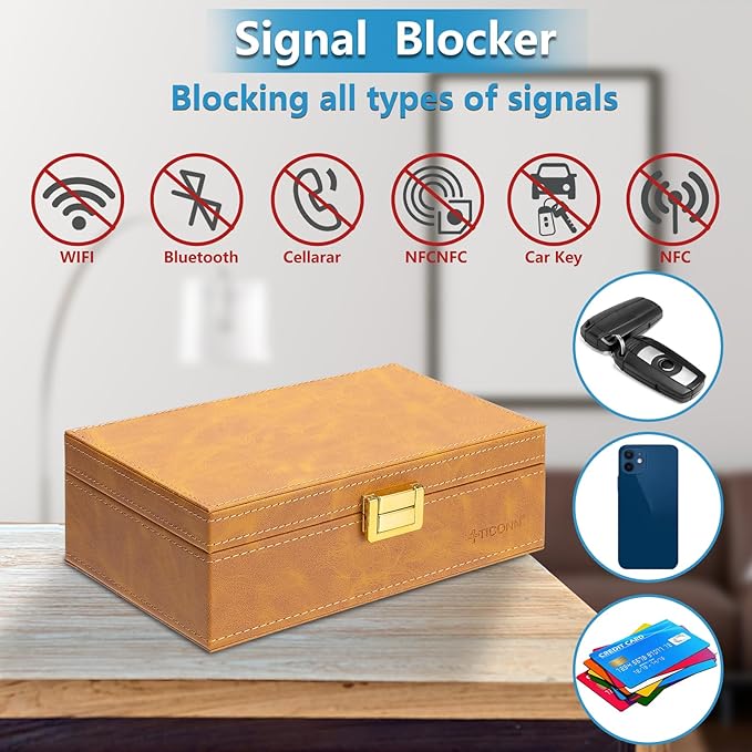 TICONN Faraday Box, Car Key Fob Protector, PU Leather Signal Blocker - Image 4