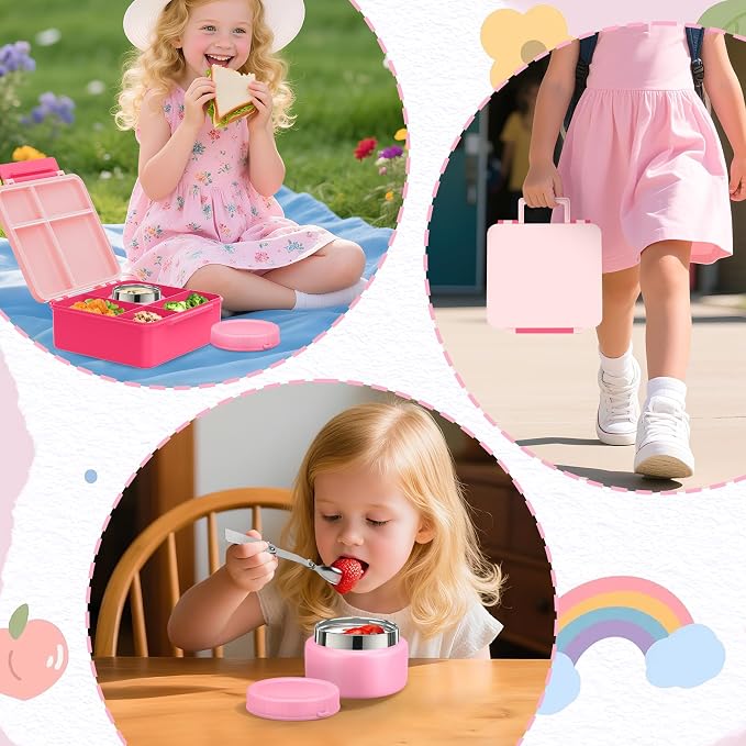 Kids Bento Lunch Box with 8oz Soup Thermo, Kids Leakproof Lunch Food Containers - Image 8