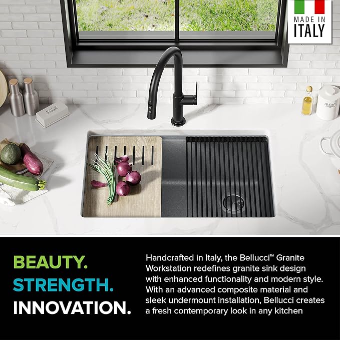 KRAUS Kitchen Sink Bellucci 29” Undermount Workstation Granite, Metallic Gray - Image 4