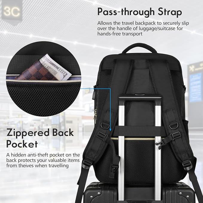 MOMUVO Large Travel Backpack Women, Flight Approved Carry On Backpack - Image 4