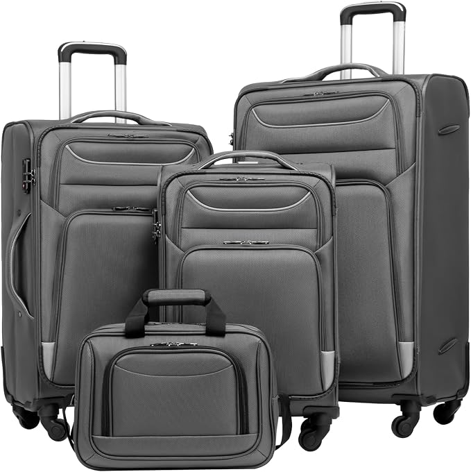 Coolife Luggage 4 Piece Set Suitcase Spinner TSA Lock Softshell lightweight by COOLIFE