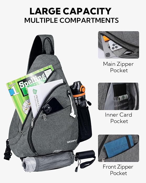 WATERFLY Large Crossbody Sling Bag: Over Shoulder Backpack Daypack Casual Cross - Image 3