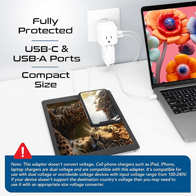 Ceptics World Power Plug Adapter Set, Dual USB & USB-C 3.1A, 20W - Image 4