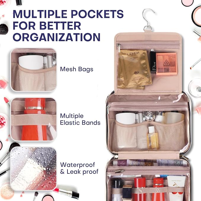 Hanging Toiletry Bag for Women Travel, 2 Sizes Large & Small Waterproof - Image 4