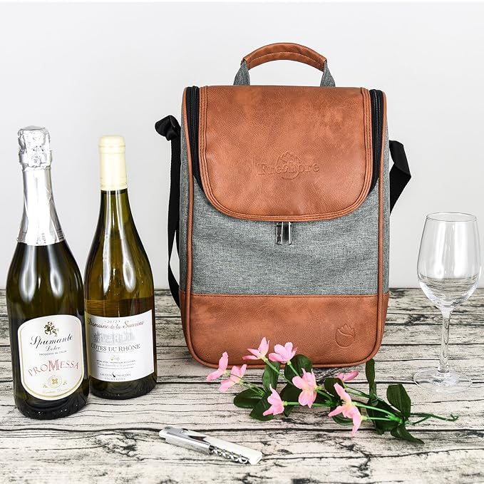 2 Bottle Wine Set Leather Insulated Bag As Gift - Image 6