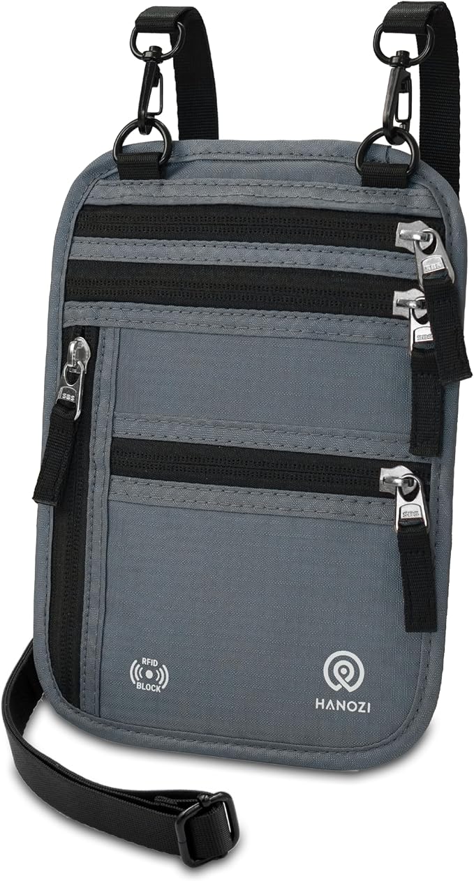 Neck Wallet – Travel Pouch and RFID Blocking Passport Holder by HANOZI