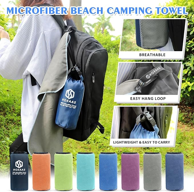 HOEAAS 2 Pack Microfiber Camping Towels, Quick Dry Towel, Super Absorbent Ultra - Image 6