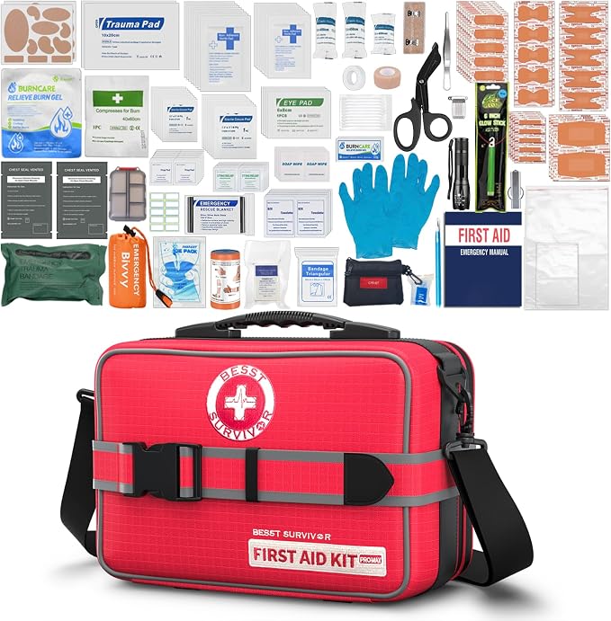 Upgrade Comprehensive Premium First Aid Kit, Labeled Compartments Trauma Kits by BesstSurvivor