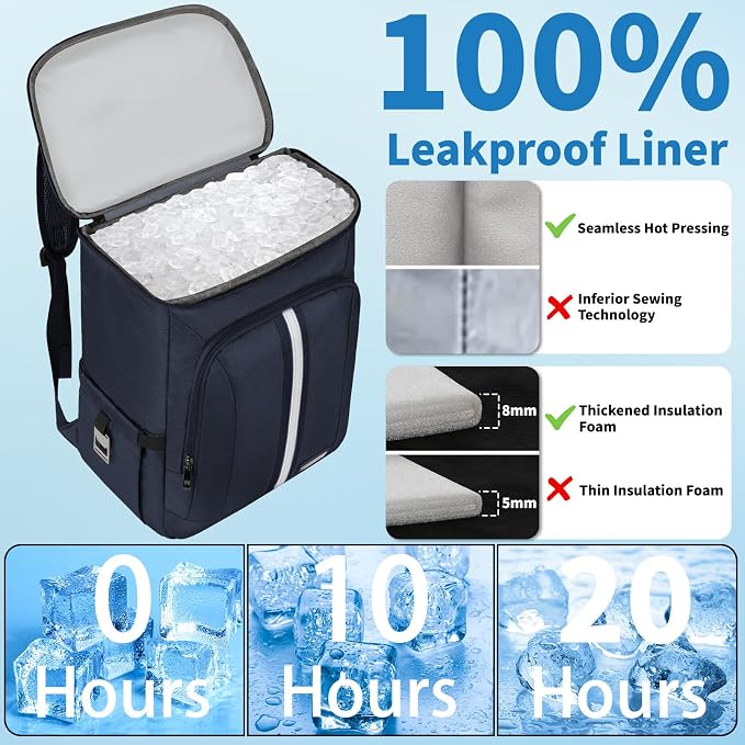 Backpack Cooler Insulated Leak Proof 35 Cans, 2 Insulated Compartments Thermal - Image 5