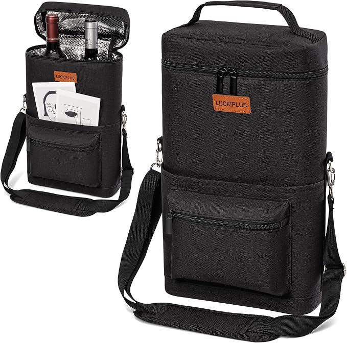 Insulated Wine Carrier Bag for 2 Bottles by LUCKIPLUS