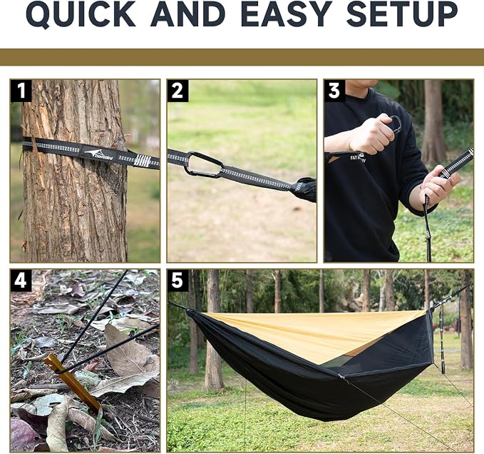 Camping Hammock with Mosquito Net and Sunshade, Backpacking Hammock with Ridge - Image 6
