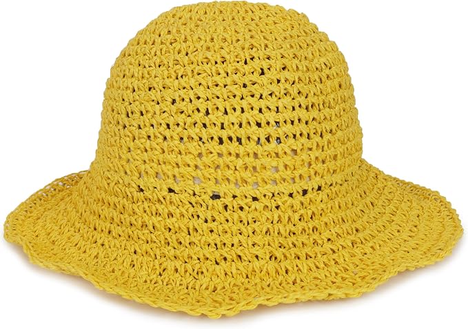 Womens Wide Brim Straw Sun Hat Foldable Floppy Crochet Beach Hat by Voilipex