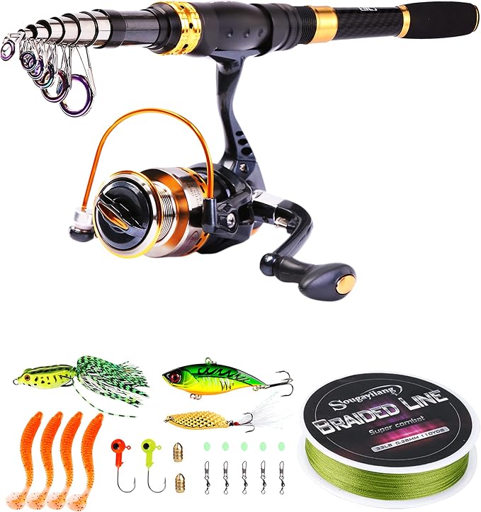 Sougayilang Fishing Rod Reel Combos Carbon Fiber Telescopic Fishing pole by Sougayilang