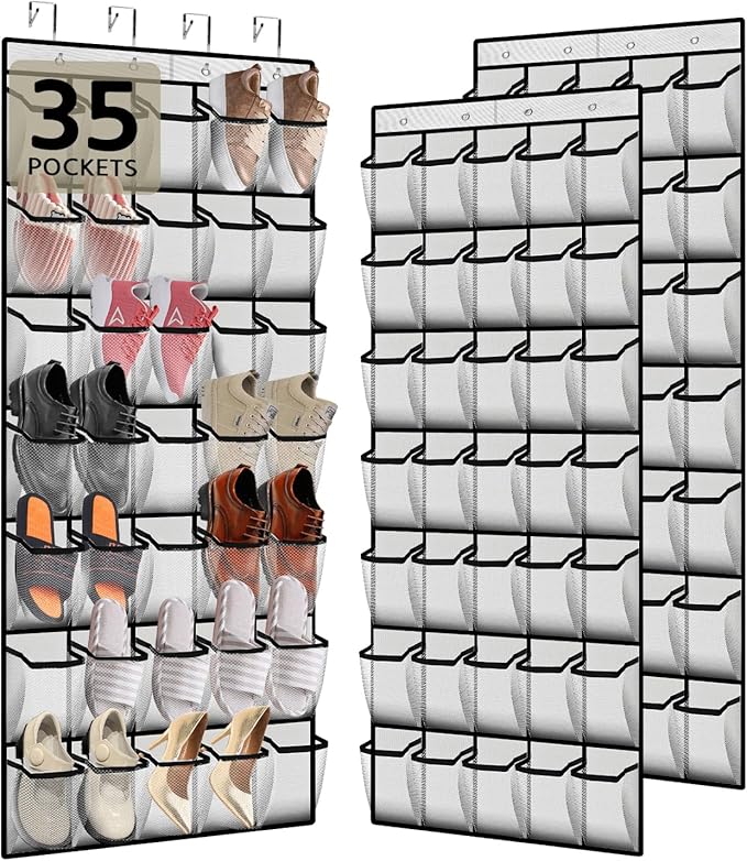 35 Pocket Over the Door Shoe Organizer, Reusable Breathable Large Mesh Bag by Unknown