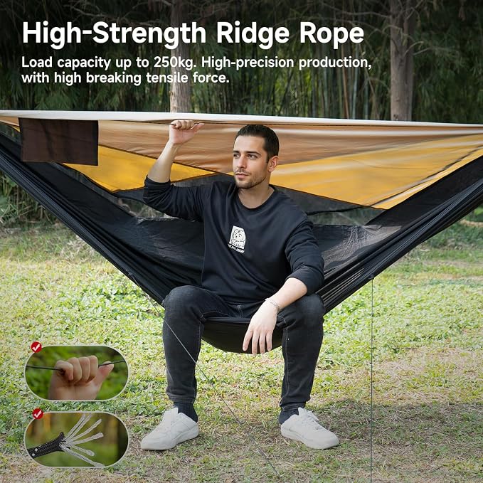 Camping Hammock with Mosquito Net and Sunshade, Backpacking Hammock with Ridge - Image 4