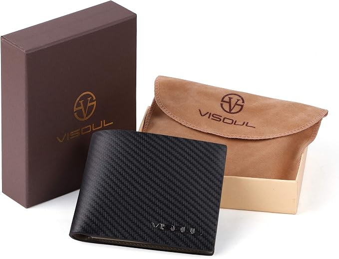 VISOUL Mens Carbon Fiber Leather Bifold Wallet - Image 7