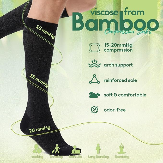 Mens Compression Socks for Men Women, 15-20 mmHg Bamboo Viscose Knee High Soft - Image 5