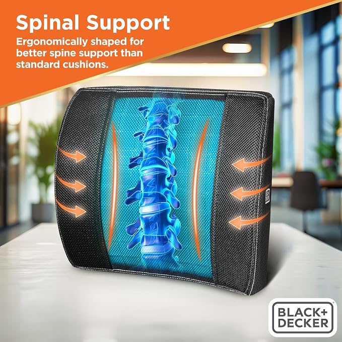 BLACK+DECKER Cooling Gel Lumbar Memory Foam Cushion – Ergonomic Back Support - Image 2