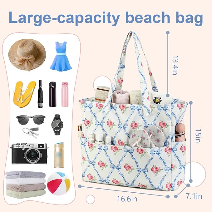 LEDAOU Beach Bag Waterproof Sandproof Women Tote Bag Pool Bag - Image 5