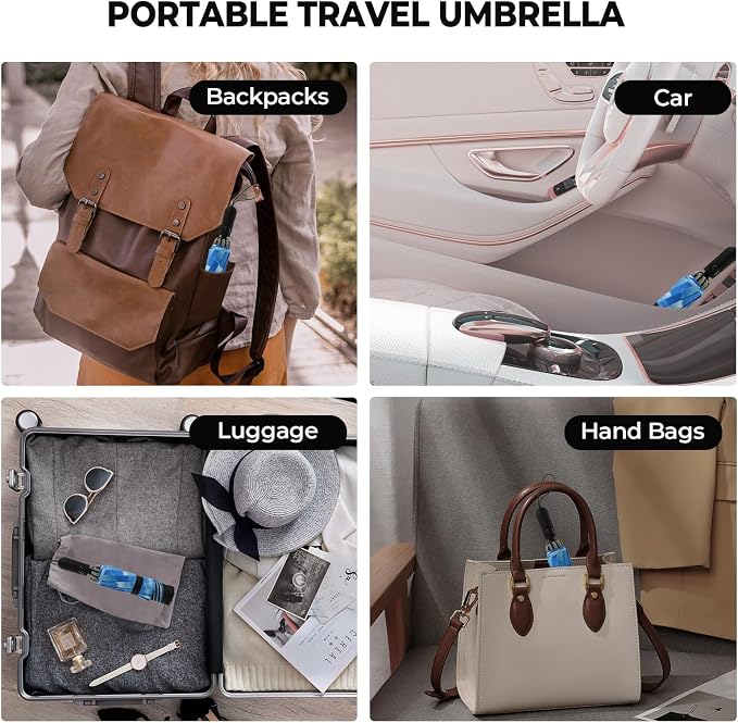 Compact Inverted Travel Umbrella, Automatic Open Close, 9-Rib 46 Inch Windproof - Image 7