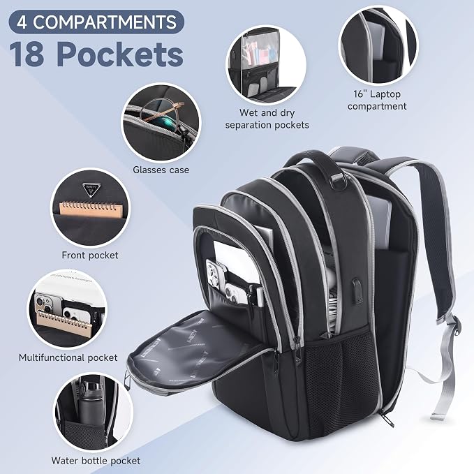 Multipocket TSA Black Travel Laptop Backpack - Image 2
