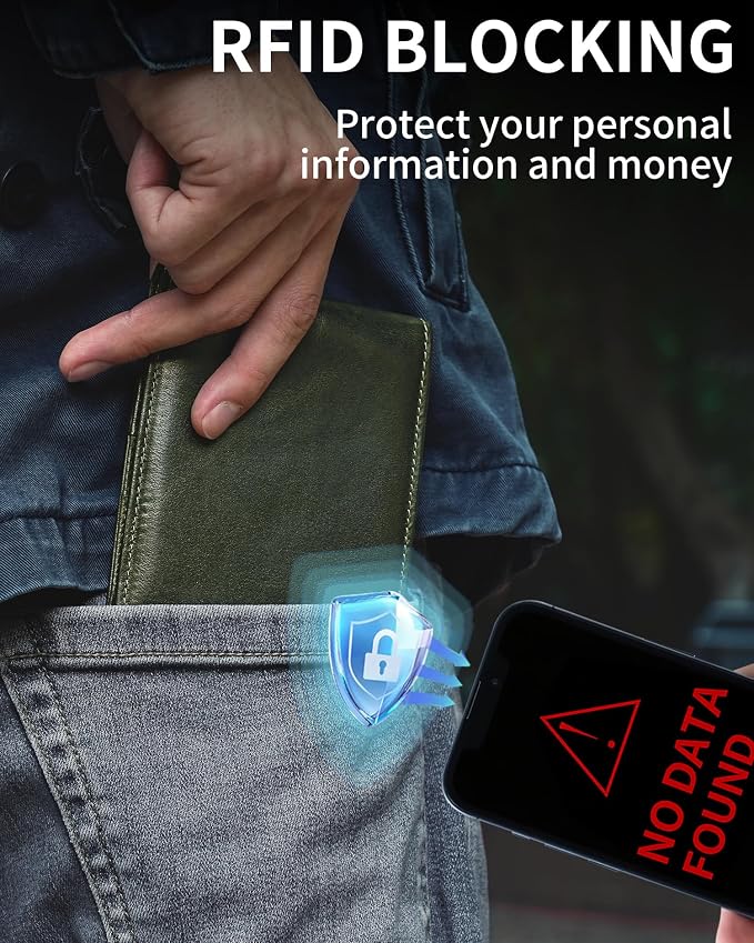 Mens Wallet Bifold Genuine Leather RFID Blocking Wallet - Image 4