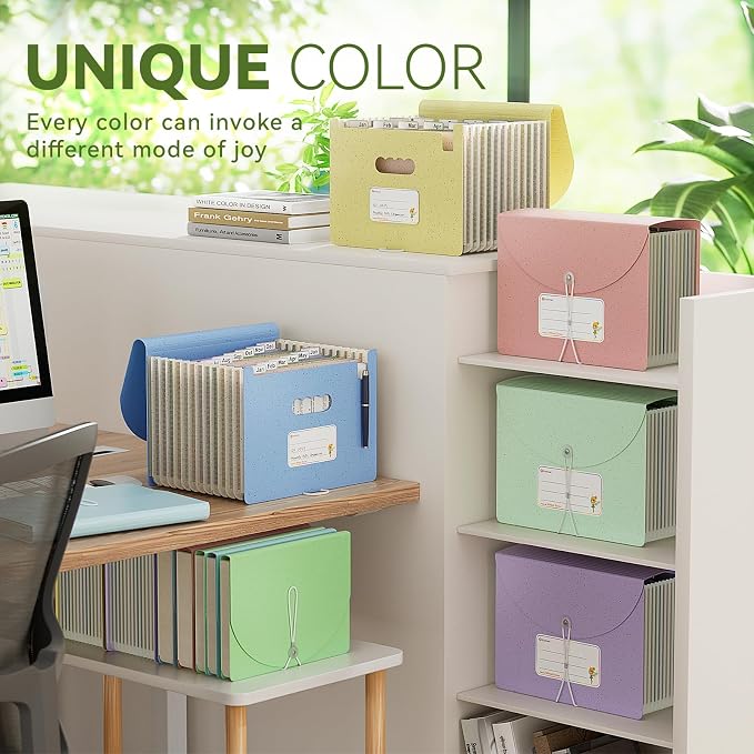 Accordion File Organizer, 12 Pockets Wheat Straw Expanding File Folder - Image 6