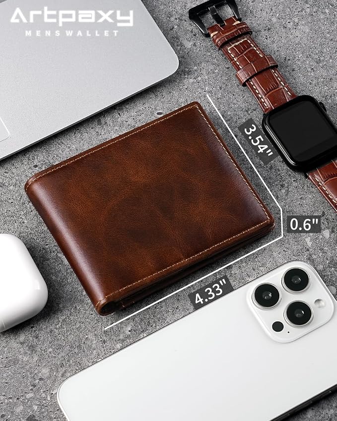 Mens Wallet Bifold Genuine Leather RFID Blocking Wallet - Image 2