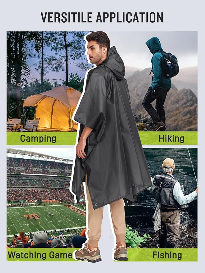SaphiRose Extra Thick Hooded Rain Poncho Double Layer Waterproof Raincoat Jacket - Image 6