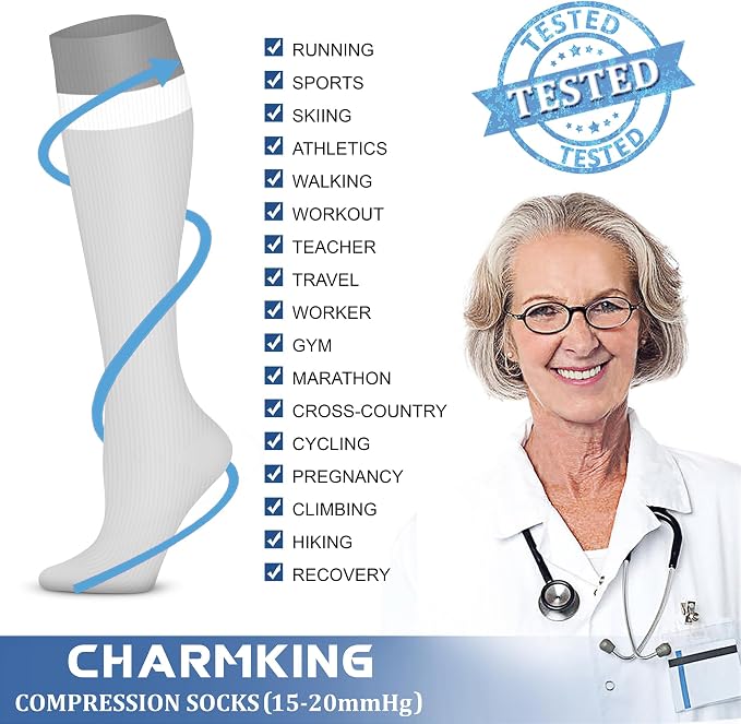 CHARMKING Compression Socks for Women & Men Circulation 15-20 mmHg is Best - Image 6