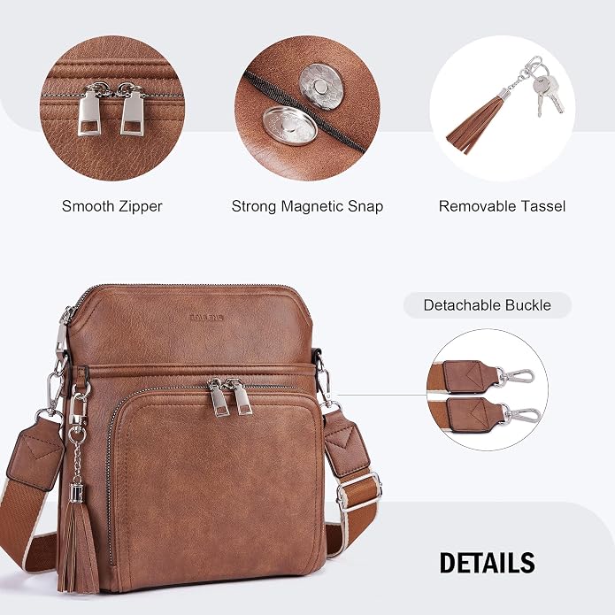 Crossbody Purse for Women, Lightweight Medium Crossbody Bag Soft Leather - Image 6